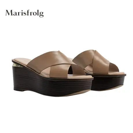 Marisfrolg玛丝菲尔真皮牛皮坡跟厚底凉拖鞋女装2020年春季图片