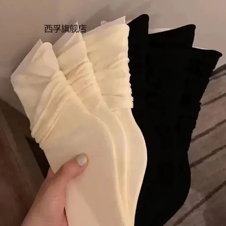 10双装堆堆袜女薄款冰冰袜天鹅绒袜子女夏季袜夏天白色长袜中长款商品大图