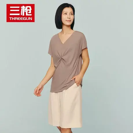 三枪女士短袖2024年春夏新品100支高支莫代尔连袖休闲T恤打底衫图片