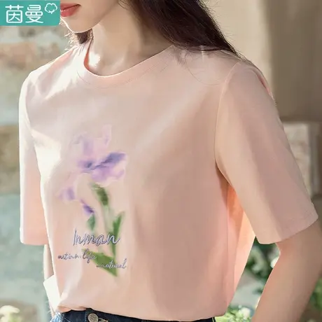 茵曼官方旗舰店文艺小清新短袖T恤女装2024年夏季新款宽松上衣商品大图