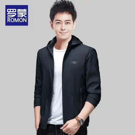 罗蒙春季外套男2023新款连帽休闲上衣男士时尚潮流百搭运动夹克衫商品大图