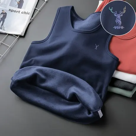 背心男士冬季内穿保暖加绒加厚无袖t恤健身跨栏运动坎肩打底马甲商品大图