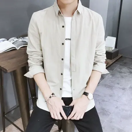 春秋季港风ins纯色衬衫男士长袖韩版潮流上衣服外套休闲情侣衬衣商品大图