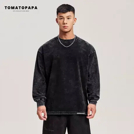 TOMATOPAPA原创简约秋冬长袖T恤男潮牌圆领上衣服高街内搭打底衫商品大图