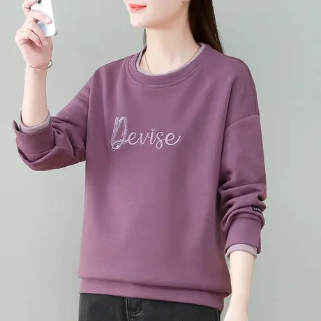 拼接假两件套卫衣女春秋2023年新款韩版时尚宽松休闲上衣圆领外套图片