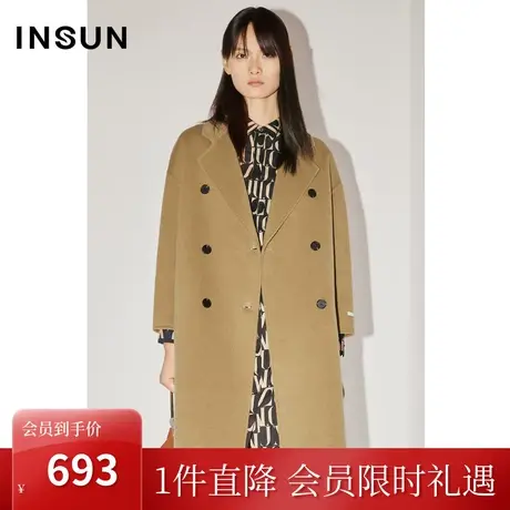 【奥莱专享】恩裳COVER初冬2022落肩袖宽松休闲绵羊毛大衣外套商品大图