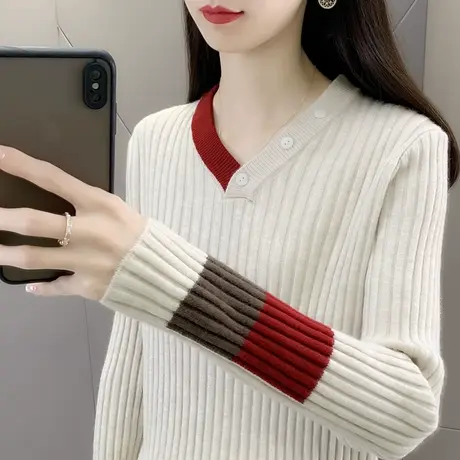 冬季v领毛衣女加厚秋冬2023年新款爆款时尚洋气时髦针织打底衫女商品大图