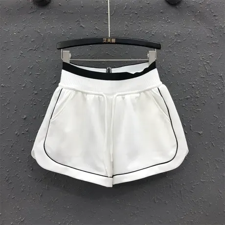 白色撞色阔腿裤女2023夏季新款港味松紧腰宽松显瘦休闲运动短裤潮图片