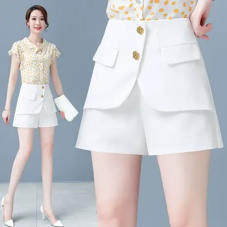 白色短裤夏季女设计感高腰假两件裙裤小个子宽松阔腿a字热裤ins潮图片