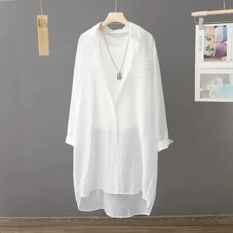 不易皱 夏季微透薄款防晒衫女长款宽松防晒衣开衫衬衫外搭薄外套图片