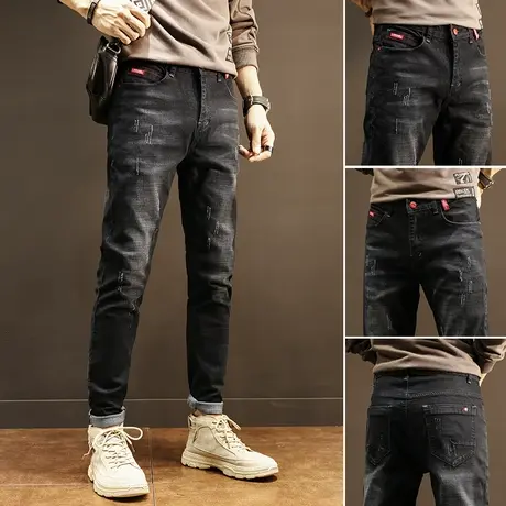 春秋款水洗潮牌黑色牛仔裤男士直筒宽松休闲长裤子男裤秋季秋冬款商品大图
