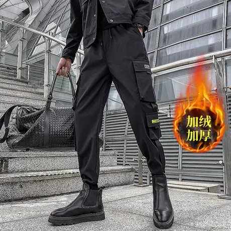 工装裤男士搭配马丁靴秋季2021年痞帅春秋裤子潮牌秋冬束脚长裤商品大图