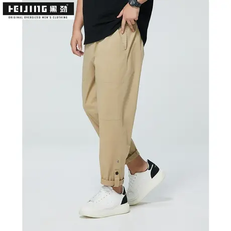 黑劲大码长裤男夏季潮流扣子直筒裤加肥加大胖哥休闲宽松帅气裤子图片
