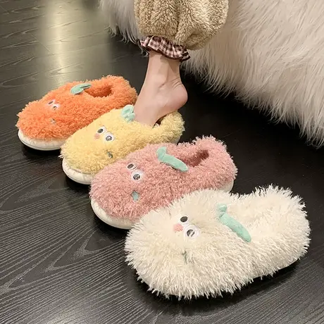 可爱卡通包头棉拖鞋女秋冬新款居家防滑软底半包跟保暖月子毛毛鞋商品大图