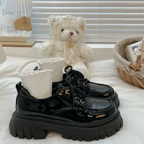 英伦风jk小皮鞋女设计感小众2023春夏新款玛丽珍松糕厚底黑色单鞋商品大图