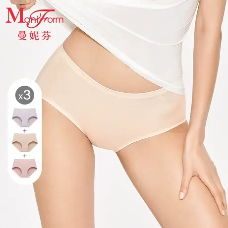 3条装曼妮芬女内裤中腰三角裤舒适纯棉抗菌内裆无痕底裤女生短裤商品大图
