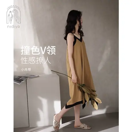 妮狄娅睡衣睡裙女网红夏季纯棉无袖v领吊带中长款简约外穿家居服商品大图