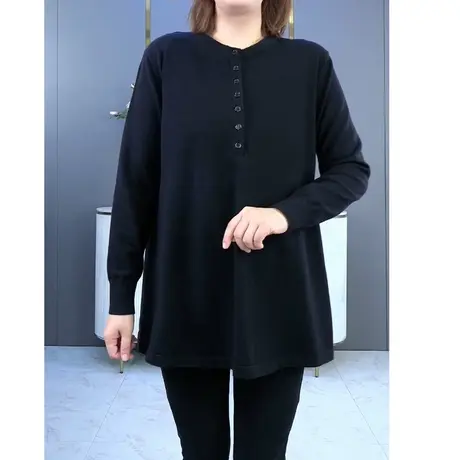 胖mm大码女装洋气妈妈装针织毛衣减龄遮肚显瘦宽松新款打底衫上衣商品大图
