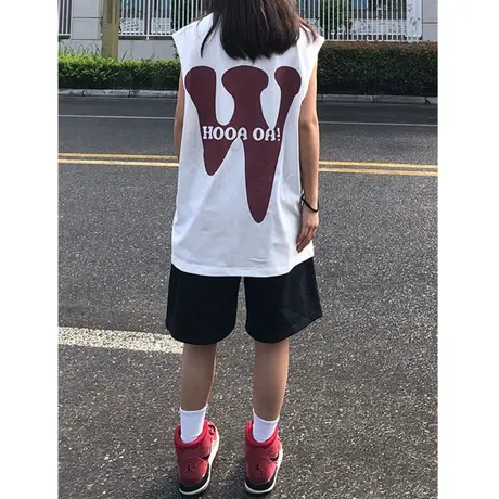 纯棉港风吊带坎肩背心无袖t恤女夏季外穿运动篮球服宽松上衣ins潮图片