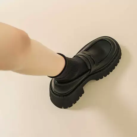 黑色厚底英伦风小皮鞋设计感女小众2024新款春季百搭高跟乐福单鞋图片