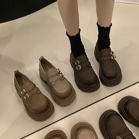 乐福鞋女款2024年春秋季复古ins潮单鞋粗跟高跟英伦风职业小皮鞋商品大图