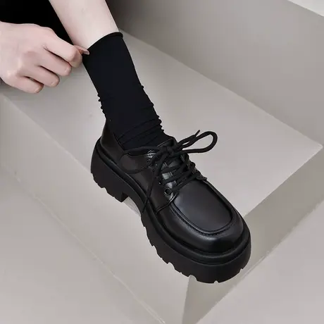 英伦风厚底小皮鞋女2024新款春秋季百搭黑色jk单鞋松糕乐福鞋ins图片