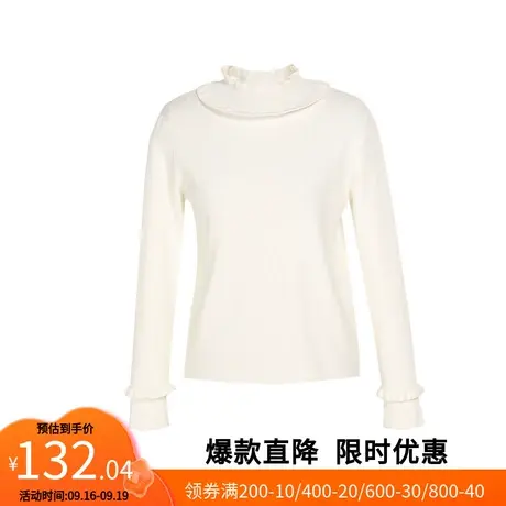【艾格】2023春季新款清新毛衣女半高领针织花边拼接纯色针织衫图片