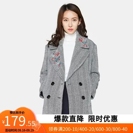 艾格冬装女装羊毛修身中长款休闲高端流行毛呢大衣外套Y222图片