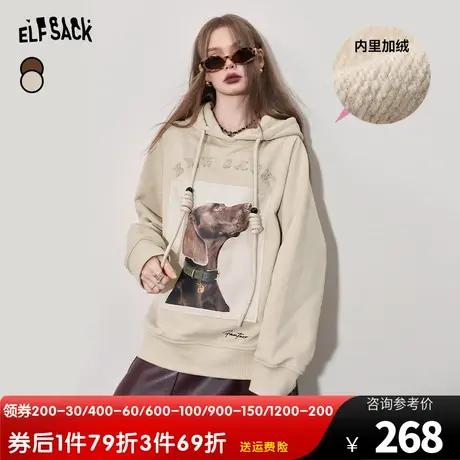 妖精的口袋连帽加绒卫衣女2023冬季新款美式宽松套头加厚长袖上衣商品大图
