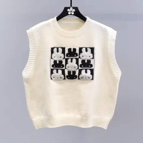 卡通兔子针织马甲女秋冬2023新款宽松洋气外搭无袖毛衣背心上衣商品大图