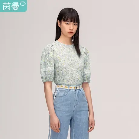 【商场同款】茵曼2023夏装新款圆领提花拼接绣花镂空水滴后领上衣图片
