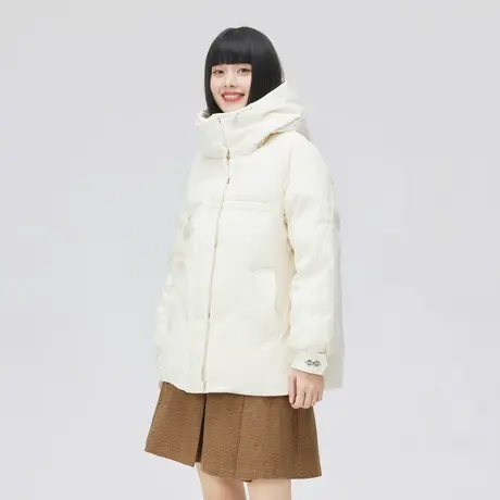 艾莱依短款2022年秋冬立领羽绒服女装新款白色宽松设计感小众外套商品大图