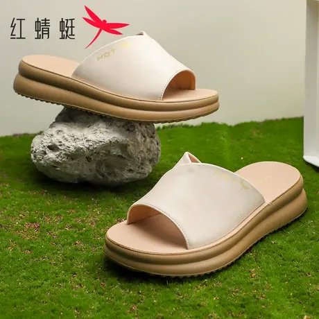 红蜻蜓凉拖鞋女2025夏季新款真皮厚底一字拖鞋女软底舒适休闲凉鞋商品大图