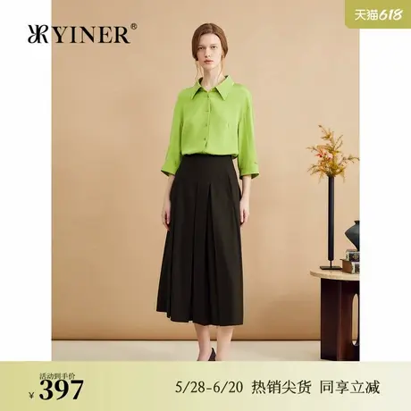 【真丝系列】YINER音儿秋季弹力桑蚕丝法式衬衫收褶上衣商品大图