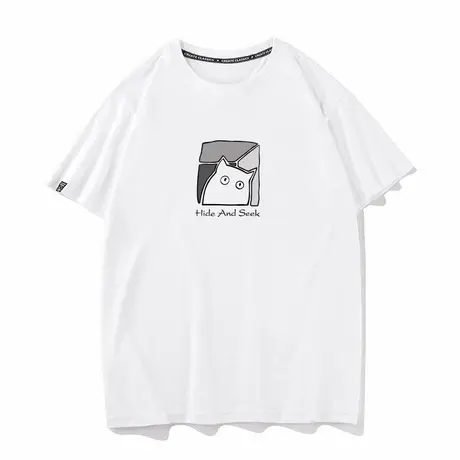 秀洛潮流百搭卡通猫猫情侣装纯棉短袖T恤男女纯棉宽松打底半袖商品大图