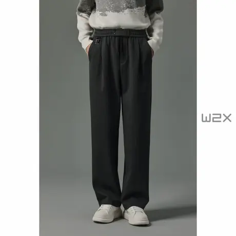 w2x冬季加厚毛呢休闲裤男宽松设计感直筒男裤子高级感西装裤长裤商品大图
