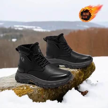 Montagut/梦特娇高帮东北雪地靴 冬季加绒保暖大棉鞋真皮马丁靴男商品大图