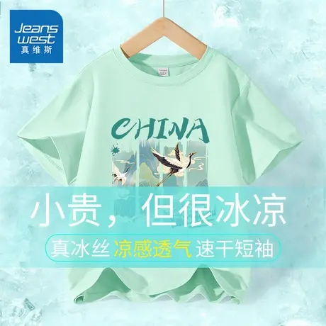 真维斯童装男童短袖t恤大童夏季速干薄款运动衣服儿童凉感体恤衫商品大图