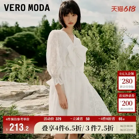 Vero Moda奥莱连衣裙子秋冬新款甜美气质V领蕾丝七分灯笼袖女流行图片