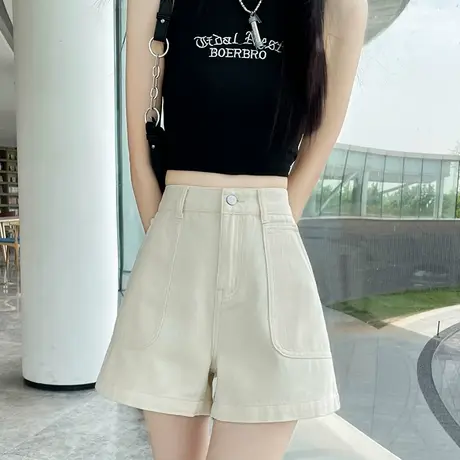 白色牛仔短裤女2025夏季薄款高腰a字宽松小个子阔腿百搭外穿热裤图片