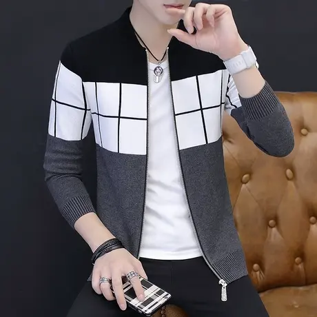 2023年新款男士外套春秋季韩版潮流针织开衫褂子棒球衣服夹克春装商品大图