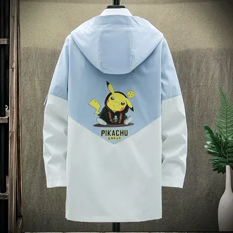 男士中长款外套春秋季潮流韩版青少年初中高中学生男孩皮卡丘风衣商品大图