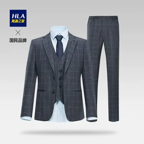 【三件套】HLA/海澜之家格纹礼服套装秋冬新胸针婚庆挺括套西男图片
