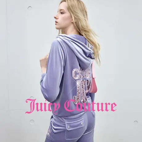 Juicy Couture橘滋外套女2025年秋季新款亮片刺绣丝绒连帽上衣图片