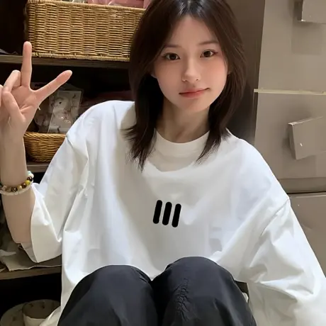 美式大码夏季微胖短袖白色t恤女宽松慵懒风潮牌半袖chic情侣上衣商品大图