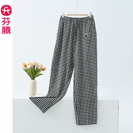 芬腾腊肠狗睡裤女春秋款灰格全棉长裤宽松大码青年休闲2025年新款图片