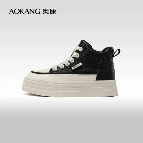 奥康女鞋 春秋季新款百搭厚底小白鞋时尚板鞋高帮运动休闲鞋图片