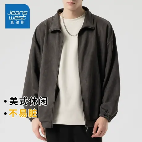 KZH真维斯潮流长袖外套男秋冬新款宽松拉链夹克灯芯绒休闲上衣服图片