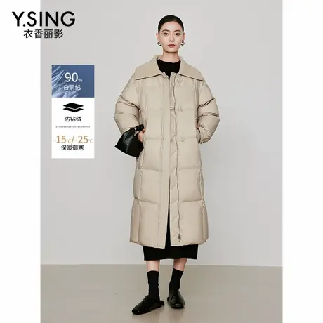 衣香丽影大翻领羽绒服女中长款2024年冬季新款设计感拼接宽松外套商品大图