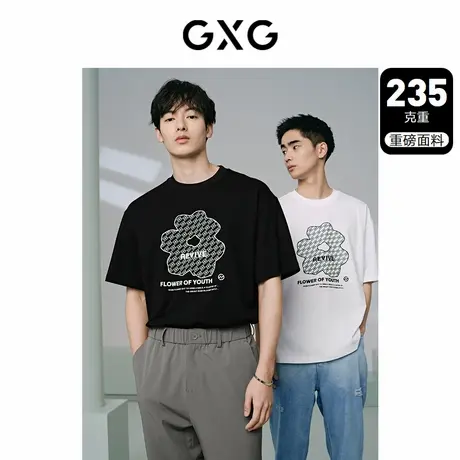 GXG男装 235g重磅花卉图案宽松休闲短袖T恤男士上衣 24年夏季品商品大图